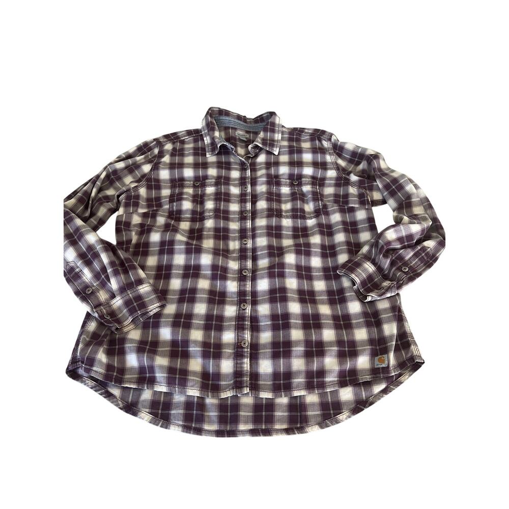 Carhartt Purple Plaid Button Down Blouse Size XL